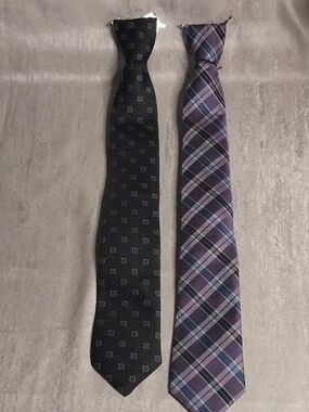 Bespoke Black Geometric Tie & Bespoke Purple Plaid Tie Set Slim
